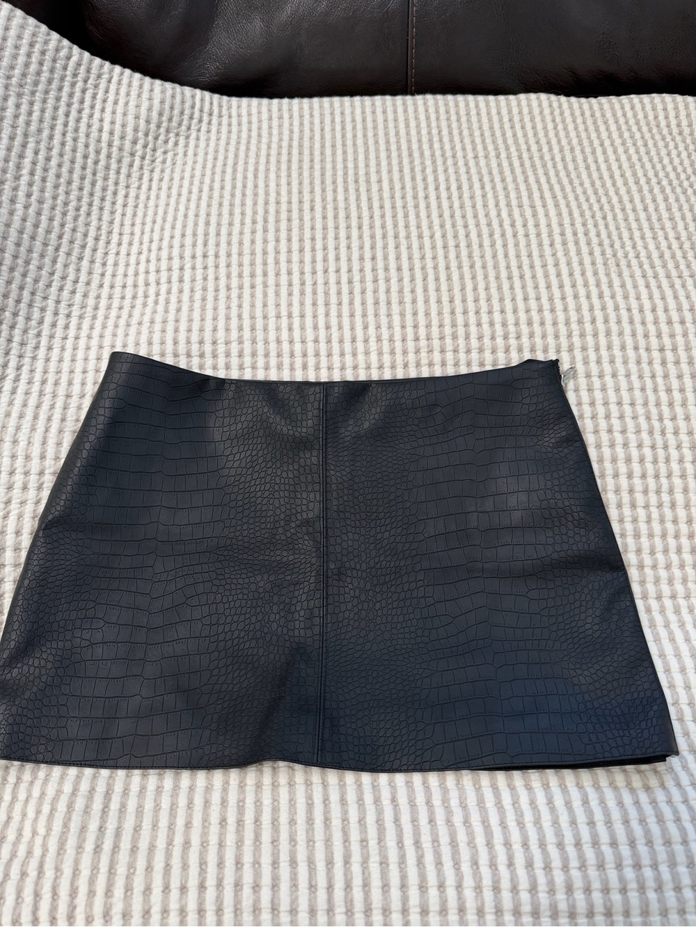 Croc-Embossed Faux Leather Mini Skirt - Black